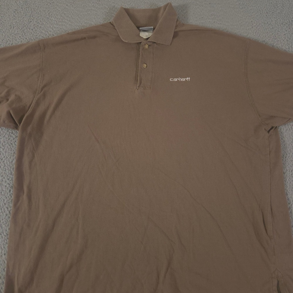 VINTAGE Carhartt Polo Shirt Mens XL Brown Cotton Pique Embroidered Logo 90s